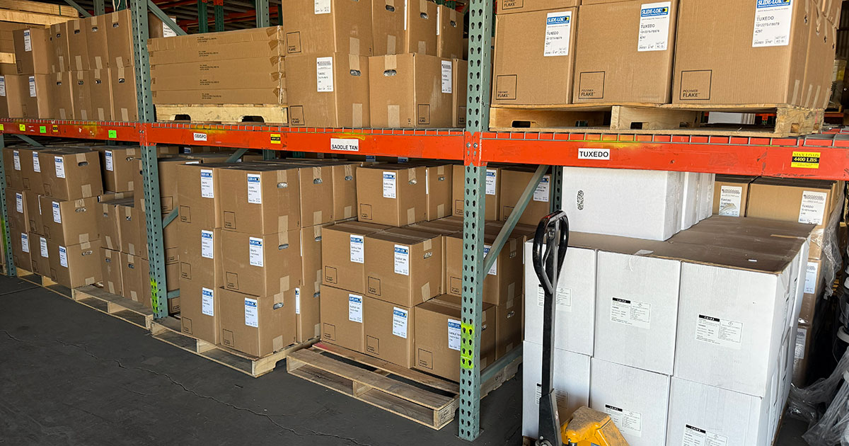 White and brown box floor coating chips and flake inventory